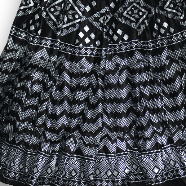 Black Skirt - Big silver assuit blockprint