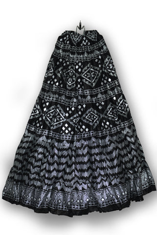 Black Skirt - Big silver assuit blockprint