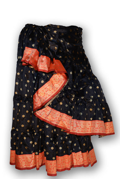Black silk 25 yard skirt with red padma border