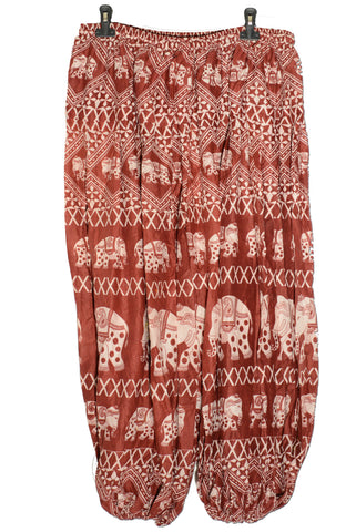 Burgundy cotton pantaloon with elephant print
