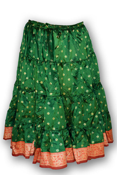 Green silk 25 yard skirt with red padma border