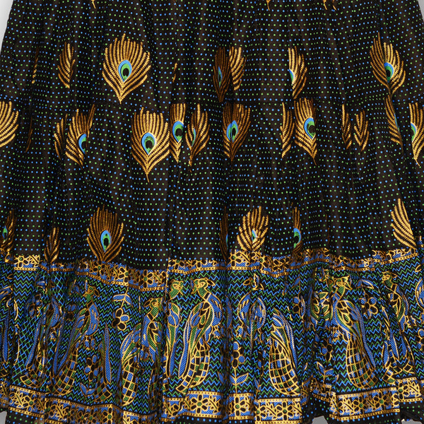 Black Cotton skirt – Peacocks and feathers blockprint