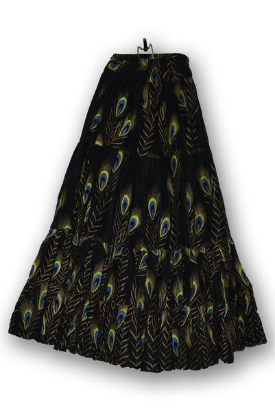 Black skirt - Peacock blockprint