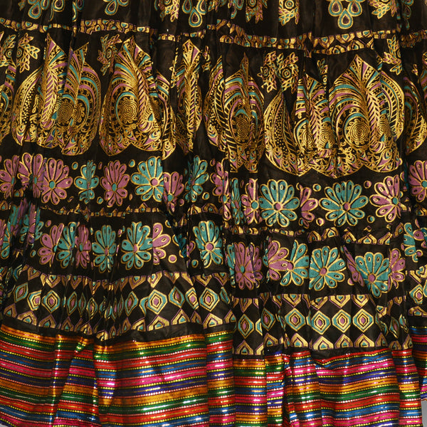 Black skirt - aishwarya border, gold peacock blockprint