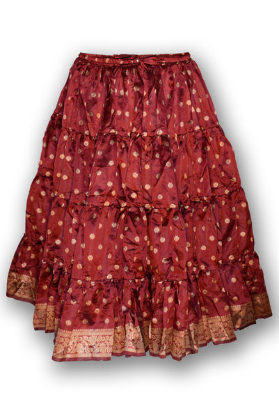 Burgundy silk 25 yard skirt with a gold padma border