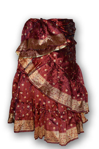 Burgundy silk 25 yard skirt with a gold padma border