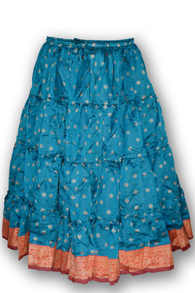 Aqua blue silk 25 yard skirt with red padma border