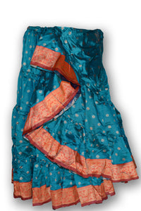 Aqua blue silk 25 yard skirt with red padma border