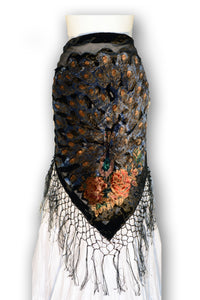 Black velvet peacock triangle hip scarf