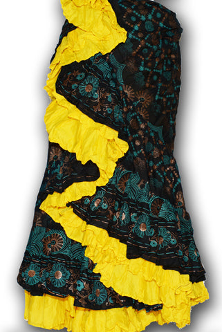 Combodeal - Black cotton green and gold blockprint skirt
