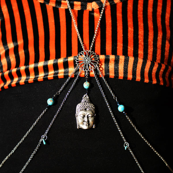 Silver Bodychain with Buddha and turqouise howlite.