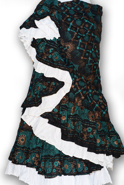 Combodeal - Black cotton green and gold blockprint skirt