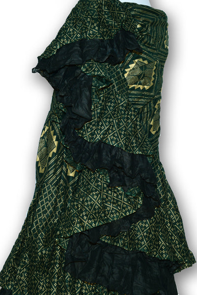 Combodeal - Gold assuit blockprint on green skirt