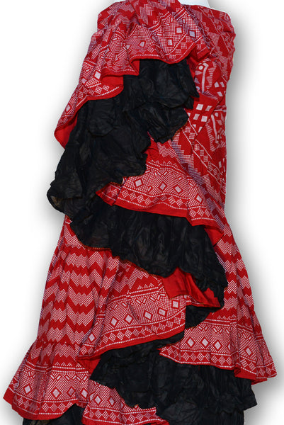 Combodeal - Silver assuit blockprint red skirt